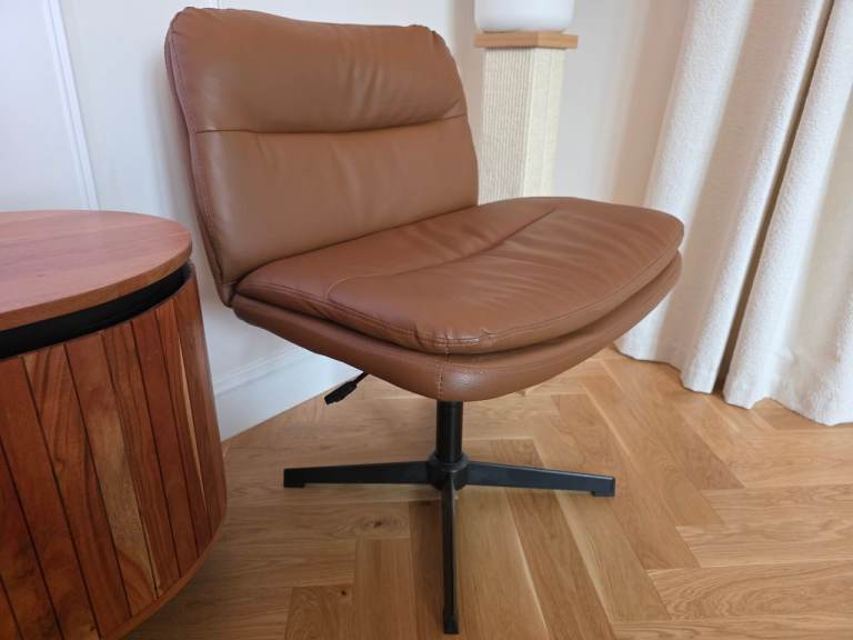 Armless Office Chair – Like New | Brown PU Leather 