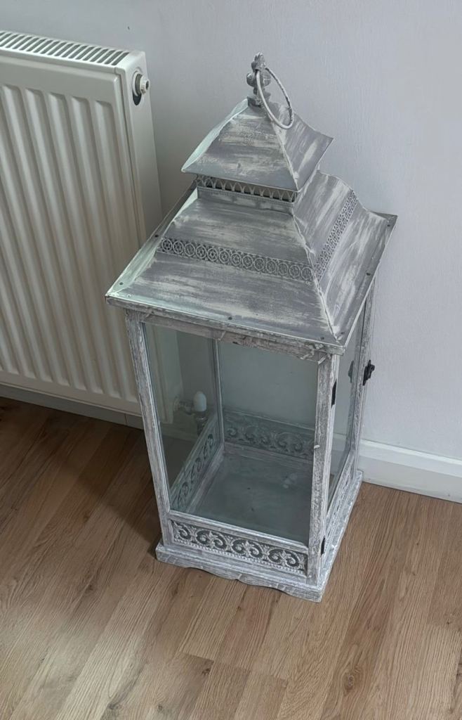Large Antique white washed metal lantern