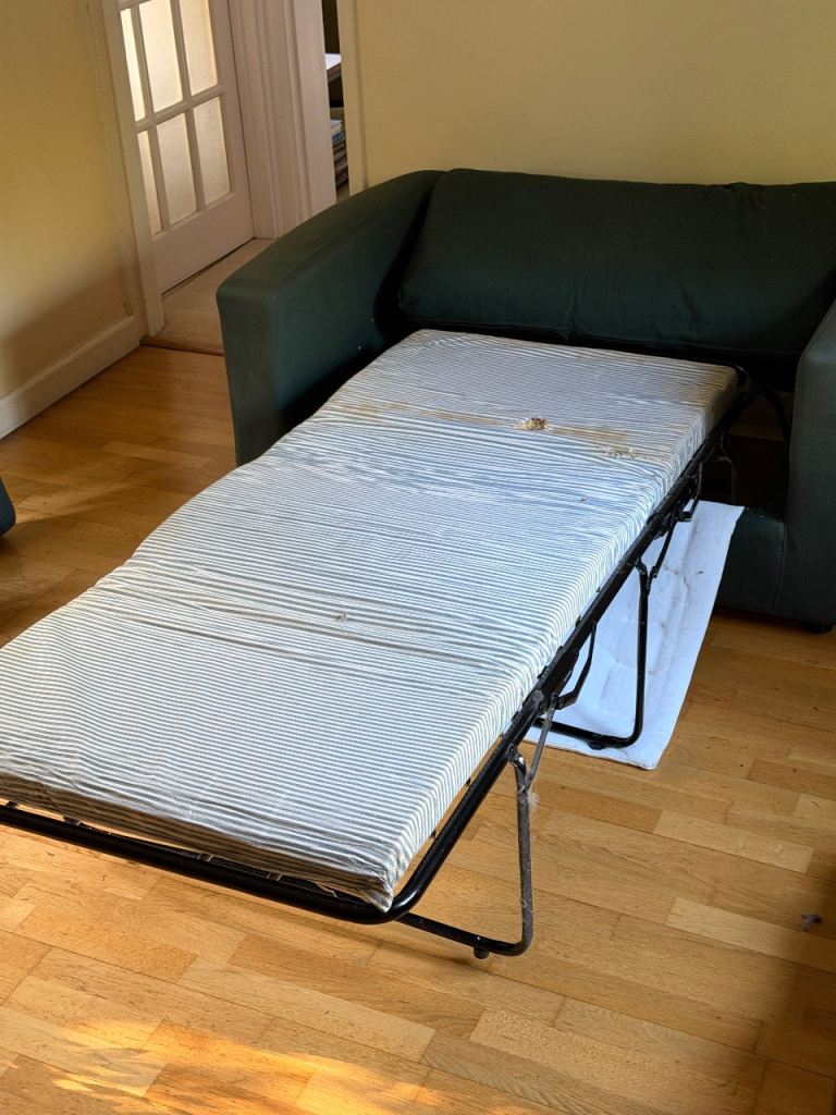 Compact Dark Green Fabric Sofa Bed – Good Condition, £35.00 for Sale