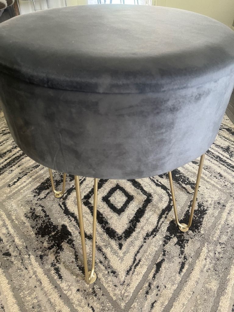 Velvet Grey Storage Stool with Gold Legs