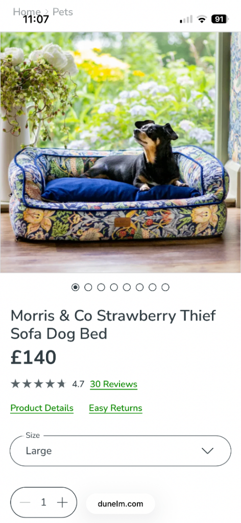 Morris & Co sofa dog bed large