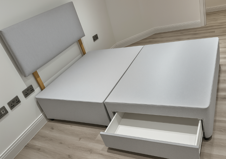 image for Upholstered Divan Bed Base with Drawers for Organized and Elegant Bedroom Setup
