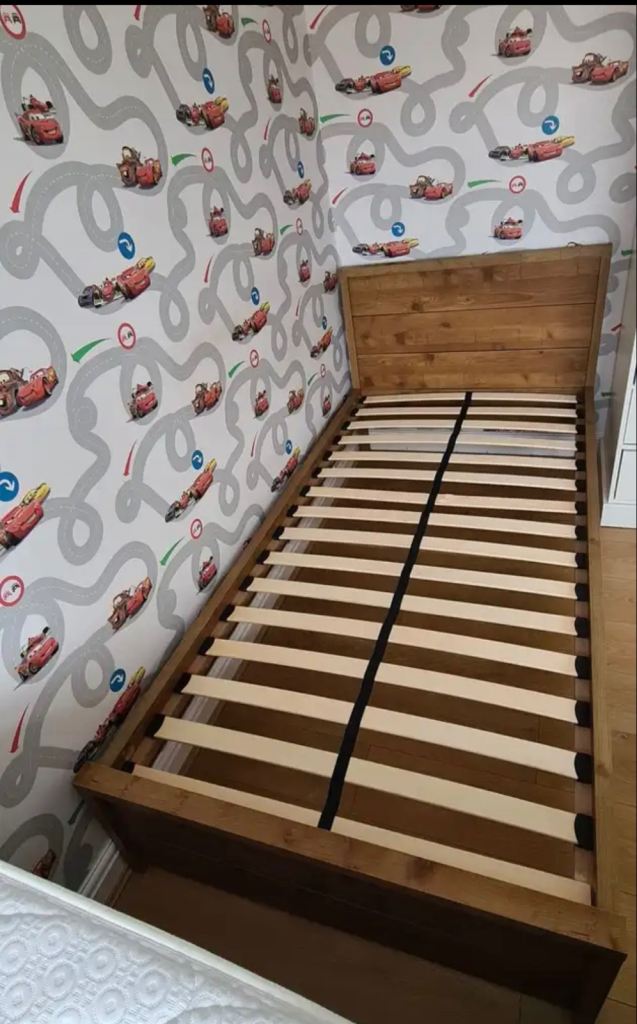 image for Solid wooden single bed and mattress 