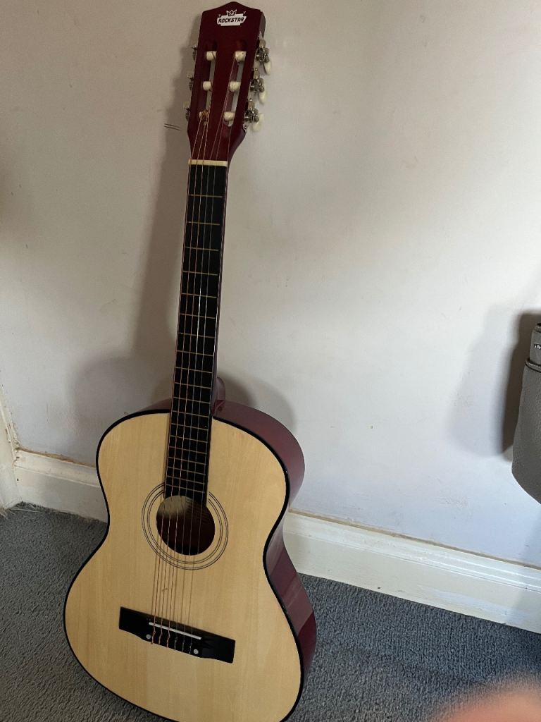 Acoustic Guitar – Red and Natural Wood Finish, Good Condition