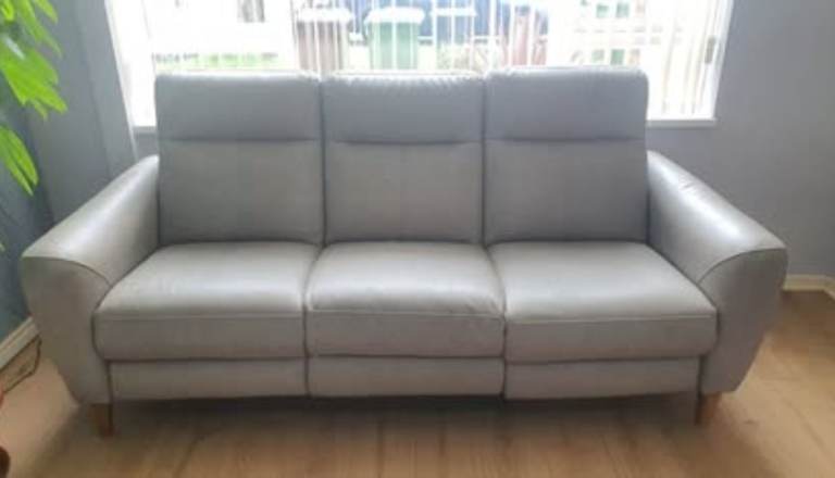 3 & 2 Seater Grey Recliner Sofas + Footstool | VERY Comfy, Slightly Flawed (Read Description!)