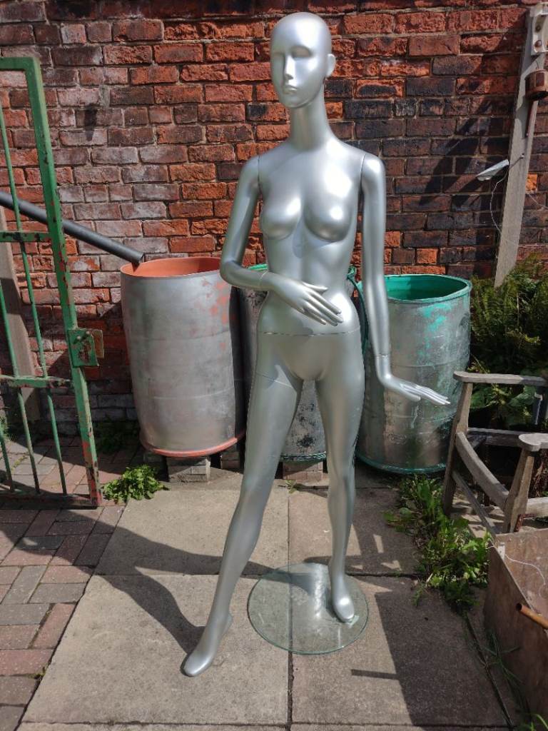 Female Mannequin with Glass Base – Silver, Good Condition
