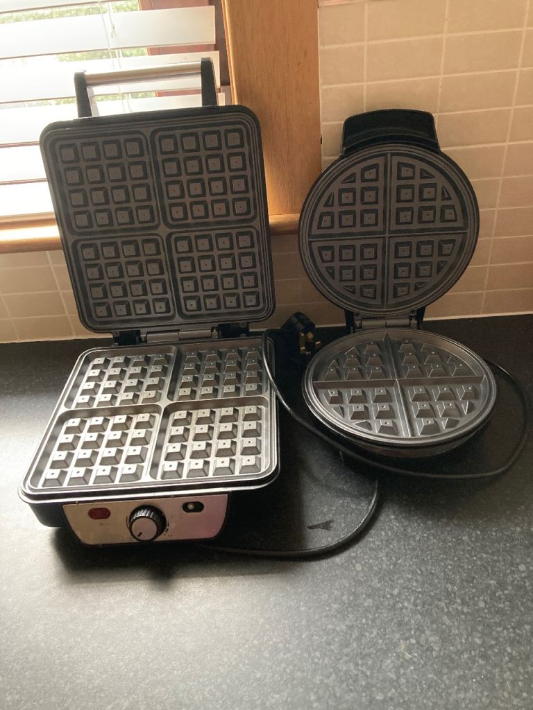 Two Waffle Makers – Square and Round, Good Working Order