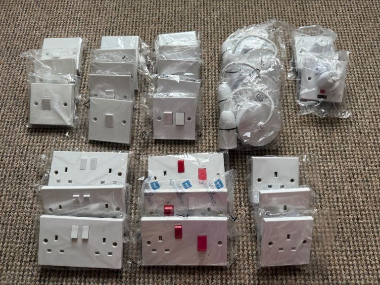 £55 the lot New White Switches, Sockets & Light Fittings