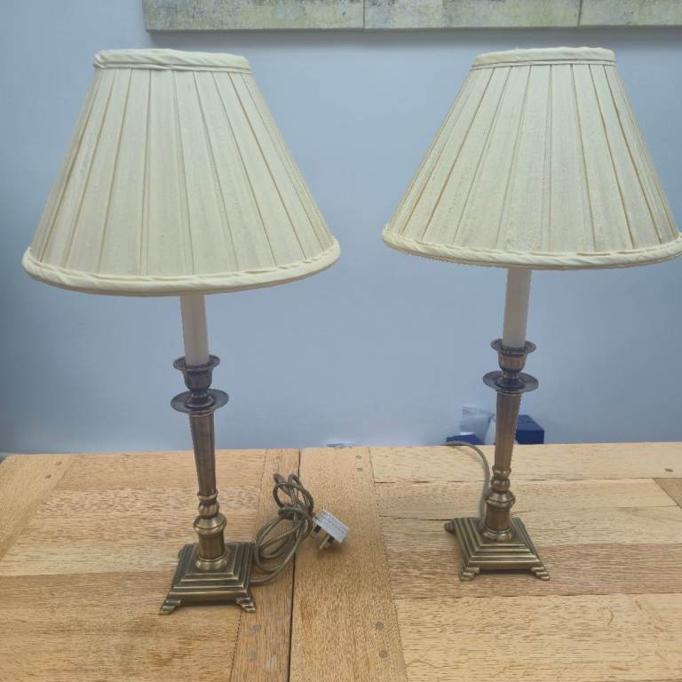 Pair of Bronze Coloured Table Lamps with Cream Silk Shades