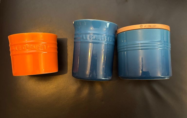 Le Creuset Storage Jar and Utensil Holders. 3 jars