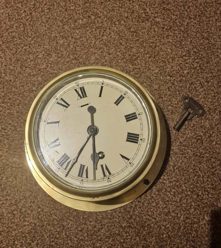 Marine Sestrel Retro Brass Mechanical Key Winding Round Wall Clock Antique