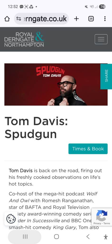 TOM Davis Spudgun Tickets X 2 