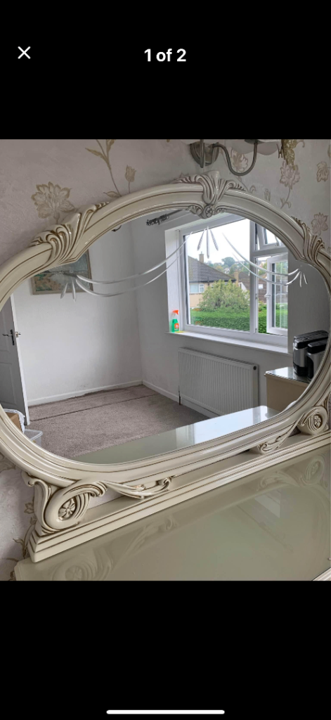 Cream Oval Dressing Table Mirror with Decorative Frame