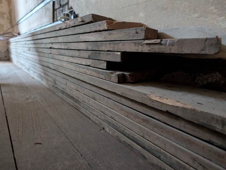 Reclaimed pine (?) floorboards approx 13m²