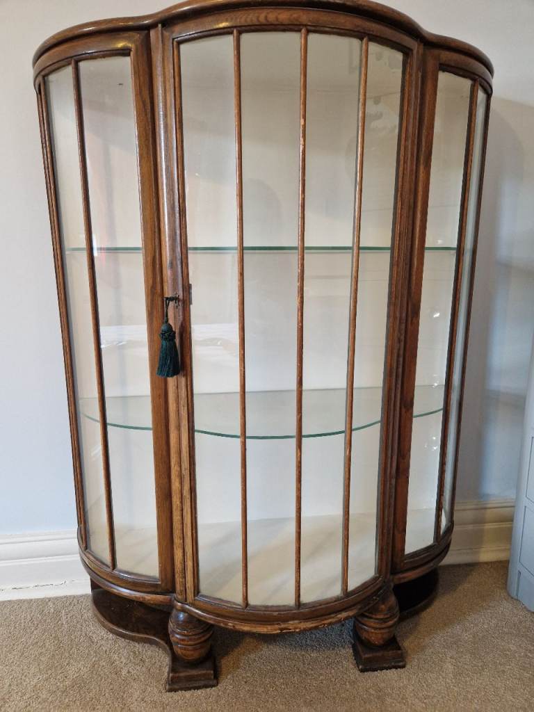 Vintage Wooden Display Cabinet with Glass Shelves – Good Condition