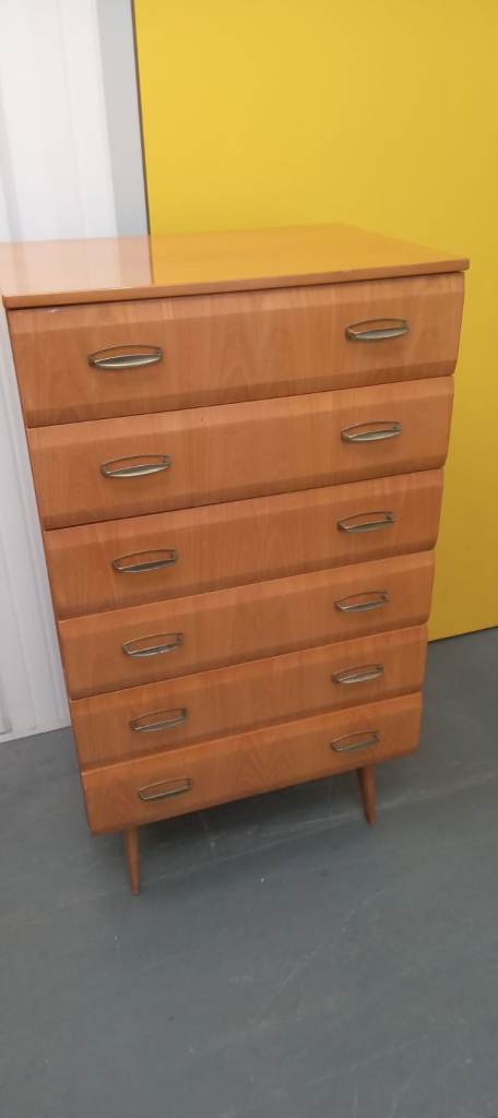 Mid century Maple Meredew lacquered tall chest of drawers 