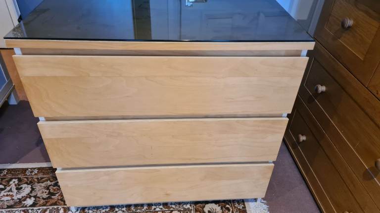 IKEA Malm Chest of Drawers with Glass top - DELIVERY AVAILABLE