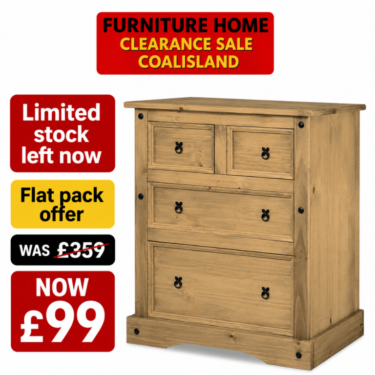 New Pine Chest of Drawers – Flat Pack, Brown Wood Finish