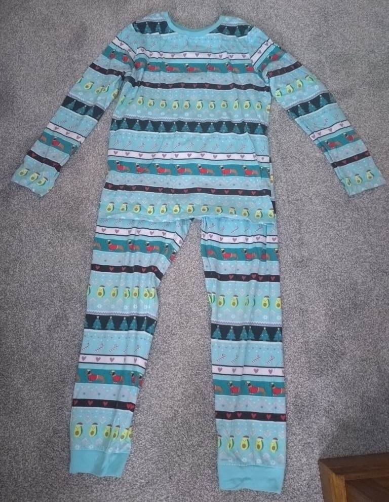Marks & Spencer Girls Blue Avocado & Sausage Dog Christmas Pyjamas 11-12 Years