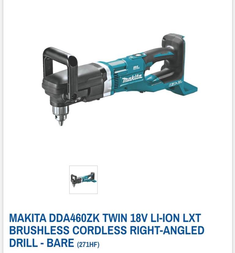 image for MAKITA DDA460ZK TWIN 18V LI-ION LXT BRUSHLESS CORDLESS RIGHT-ANGLED DRILL - BARE