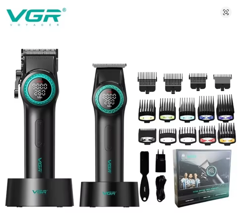 VGR Professional Clipper & Trimmer Barber Kit Set LED USB Battery Blade NEW BOXED
