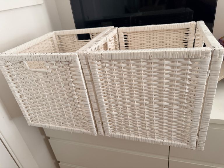 Pair of White Woven Storage Baskets – new Condition