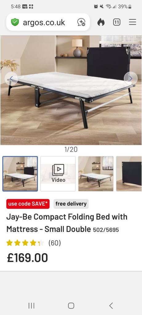 Jay-Be Compact Folding small double guest bed with Mattress – Almost New