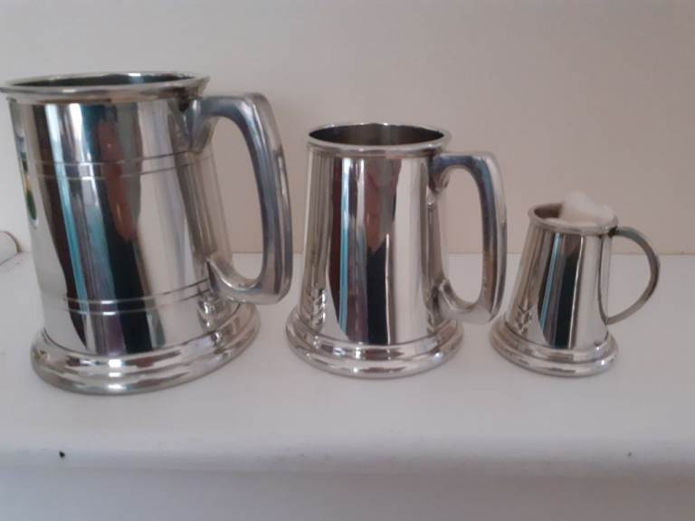 PEWTER TANKARDS x 3