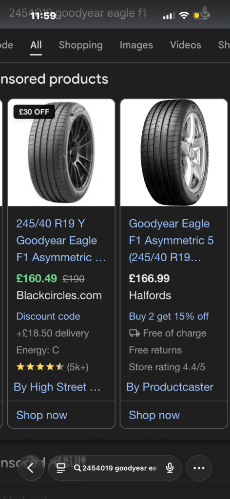 2 Goodyear tyres 245/40/19