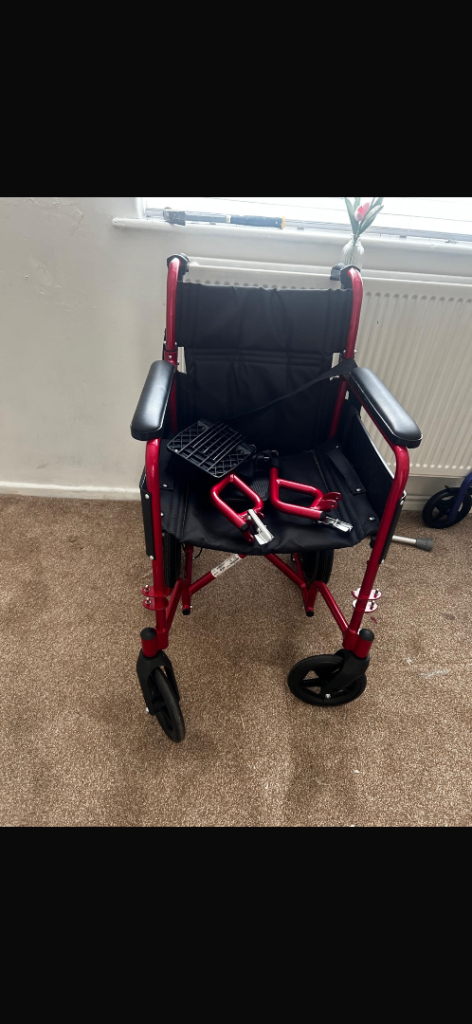 Red Folding Wheelchair - Excellent Condition, Barely Used