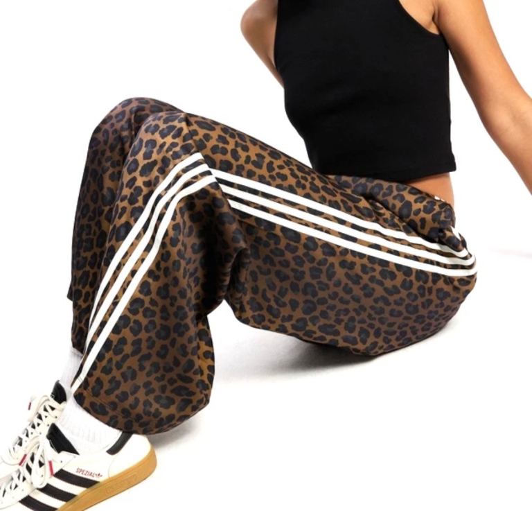 New Adidas Leopard Print Trousers with White Stripes