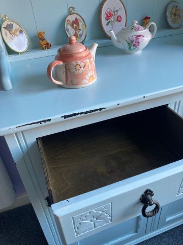 duck egg blue welsh dresser Custom Painted UPCYCLED Medium Vintage/pine Kitchen Welsh Dressers With  Plate Racks & Storage Fusion Mineral Paint Blue