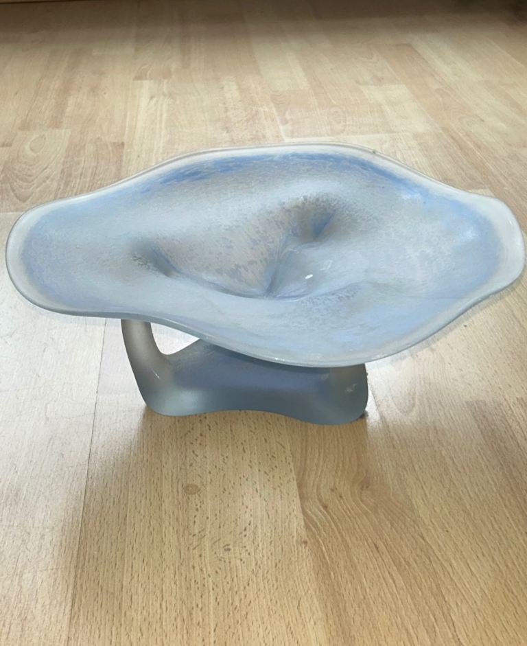Vintage Large Clouded Blue and Murano Glass Fruit Bowl