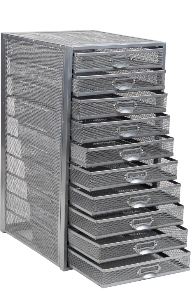 Mind Reader Mesh 10 Drawer Metal File Cabinet Office Storage Silver