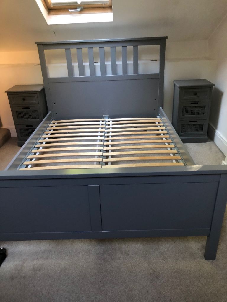 Double Bed Frame with Slats – Grey, Good Condition