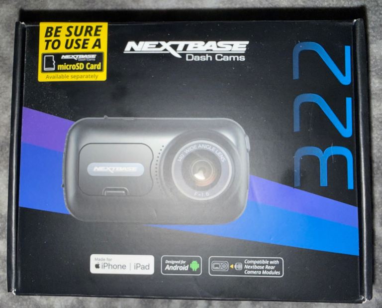 Nextbase 322GW Dashcam with rear camera, in cabin camera and SD card