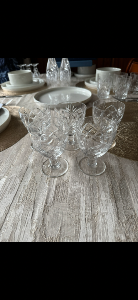 Vintage Set of 5 Cut Crystal Brandy Glasses / Balloon Goblets – Heavy Crystal