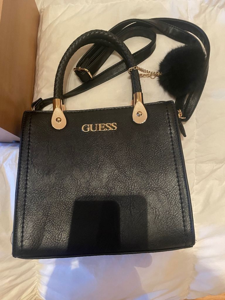 Guess black faux leather handbag new