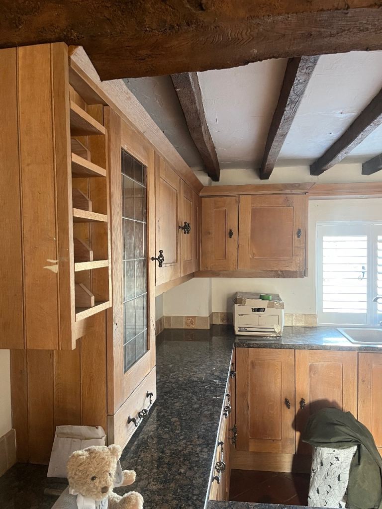 Solid Wood Kitchen Units with Wine Rack – Good Condition