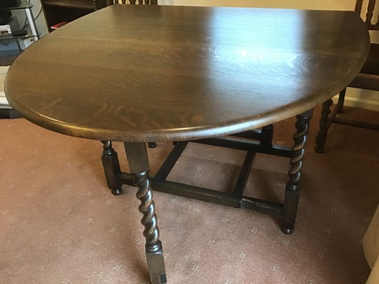 image for Oak drop leaf table on barley twist legs