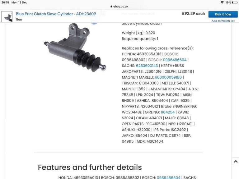 Honda Civic slave cylinder BNIB joblot or single.