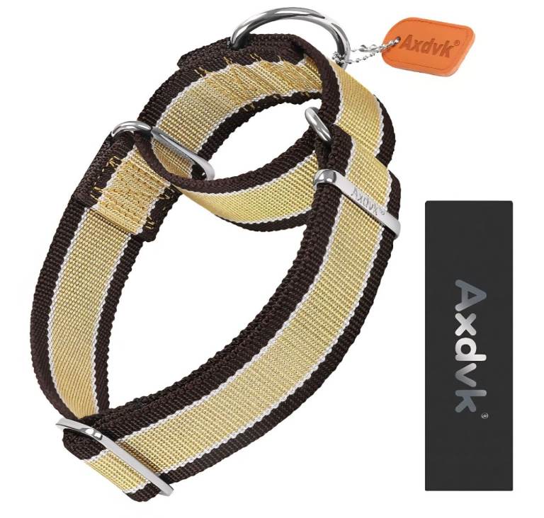 Axdvk Nylon Martingale Dog Collar 1600D available available in Sizes Medium and Large - Khaki/Brown.