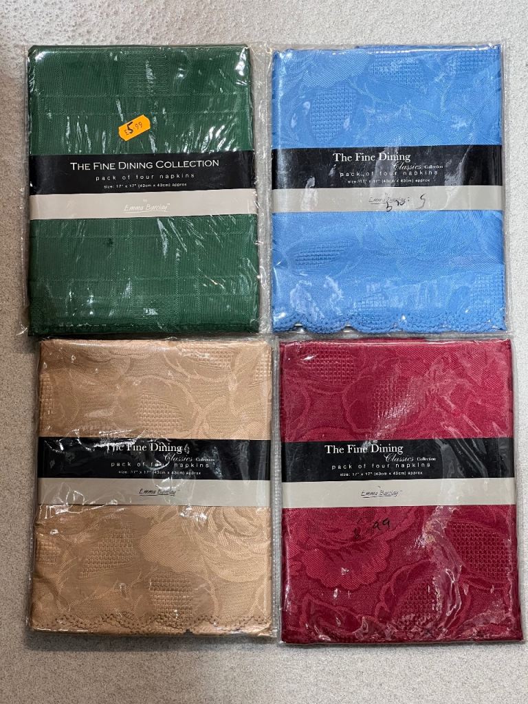 Pack of 4 Napkins 17” x 17” – 6 Colours Available – £3.99