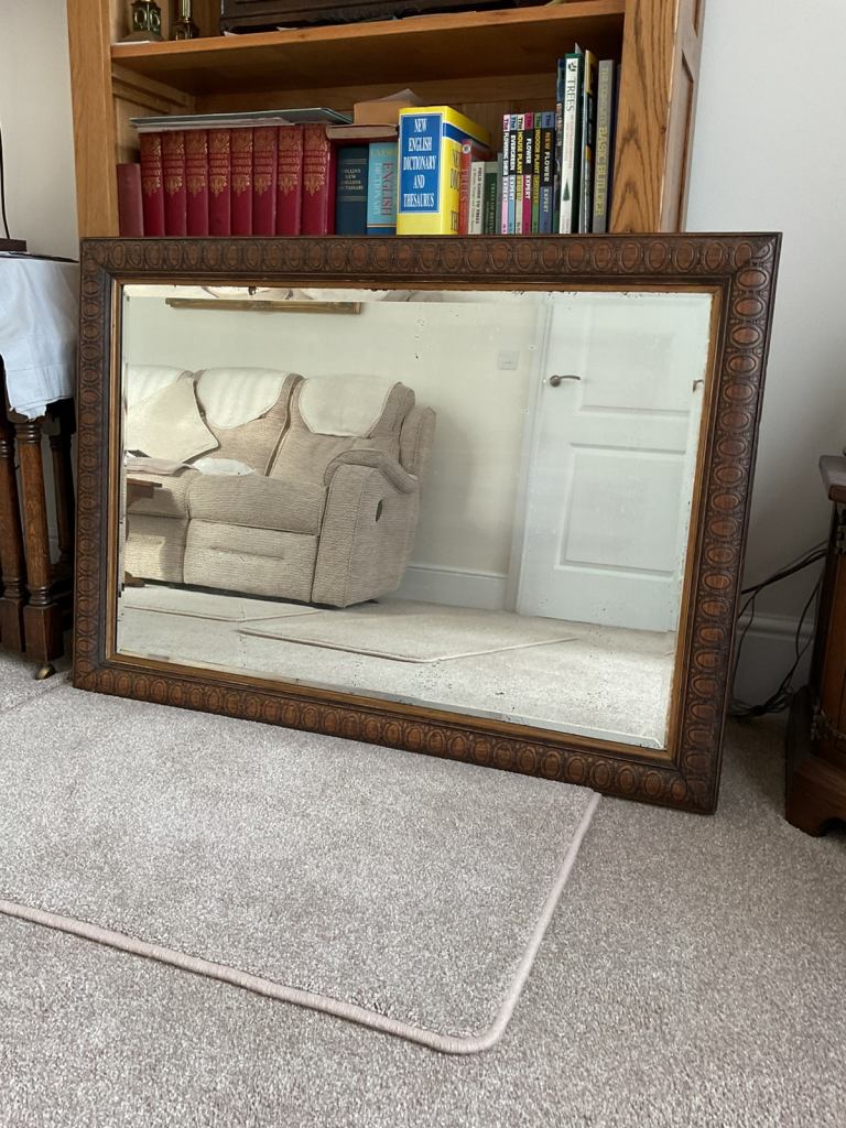 Antique Solid Oak Framed Mirror 