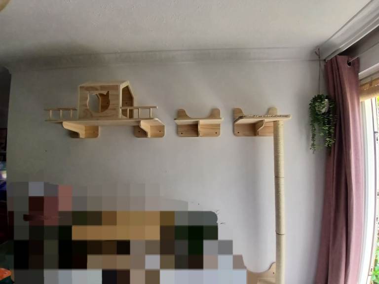 Wall cat shelves & cat scratching/climbing post set