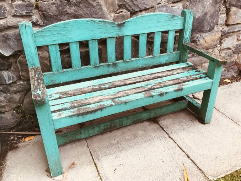 Garden Bench – Green Wood, Fair Condition