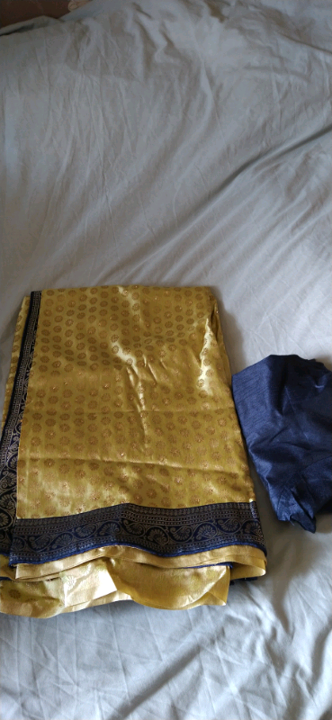 Brand New Gold And Navy work saree