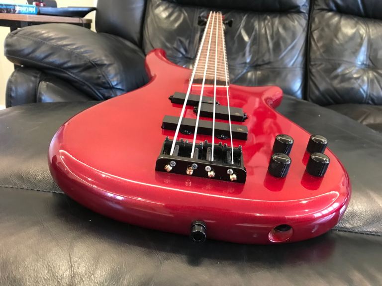 SX Bass Collection 4 string bass guitar, metallic red, new strings, superb starter bass 