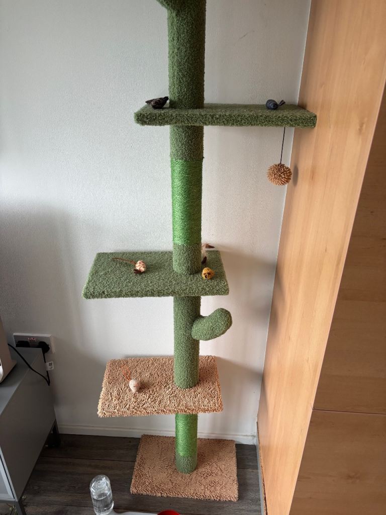 Cat Tree - Floor to Ceiling (239-275cm), 5 Tiers with Hammock, Platforms and Dangling Balls