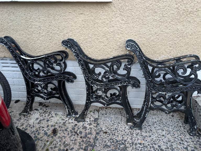 3 sets of cast iron bench ends 